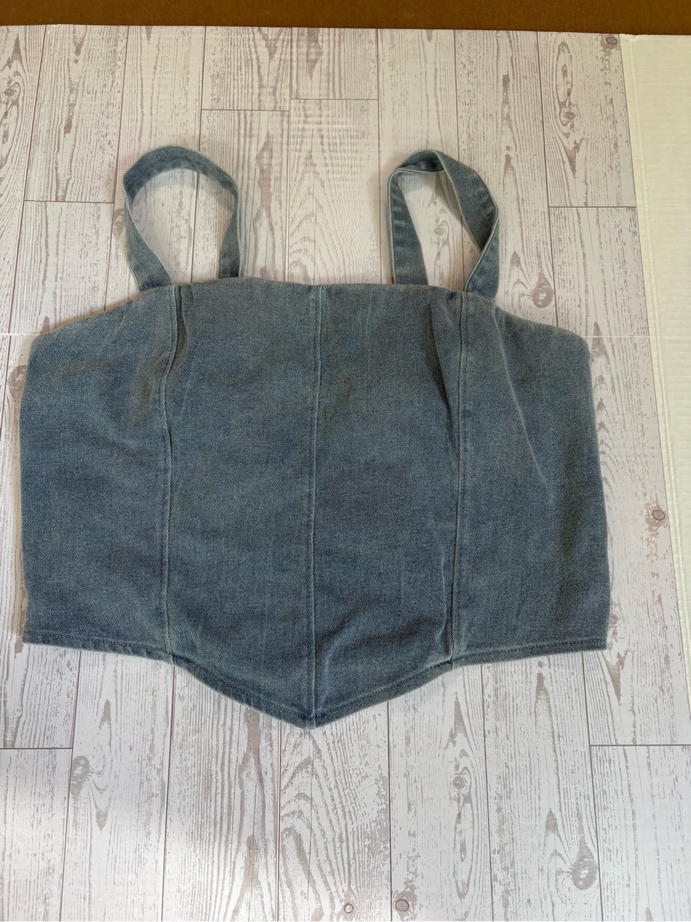Francesca's Light Blue Denim Strapless Bustier Top Lined Adjustable Straps